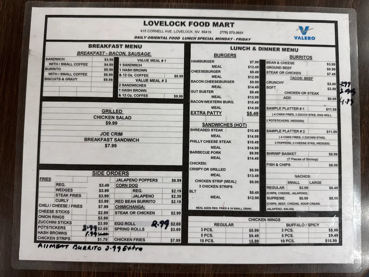 Lovelock Food Mart Menu
